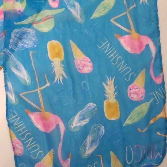 Scarf Flamingo Print Beach Motif Aqua Blue Resort Cruise Whimsical - Picture 2 of 8